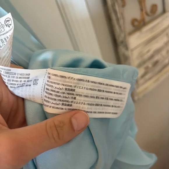 Abercrombie & Fitch Plunge Pleated Satin Mini Dress Sky Blue XLT Tall Long NWT - Picture 12 of 16